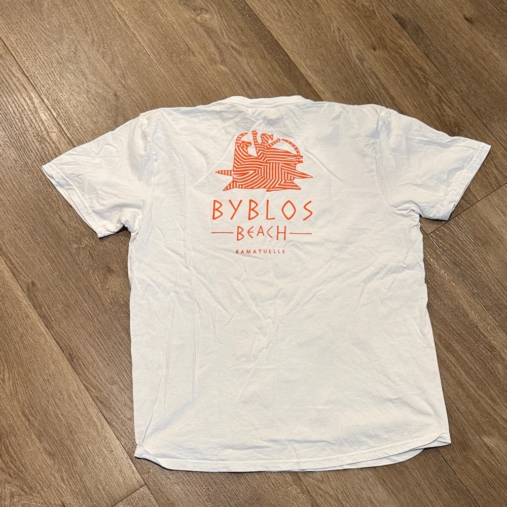 Byblos White Tee with Vibrant Orange Graphic